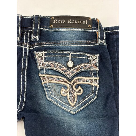 Rock Revival Arisa Womens 26 Dark Wash Skinny Jeans Embellished Pockets - Picture 1 of 7